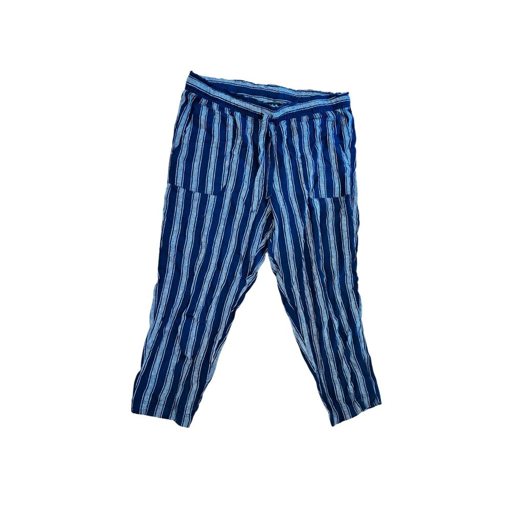 Indigo Rein linen blend Navy striped comfortable drawstring pants trousers szXL